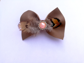 Haarclip bruine strik (leer)
