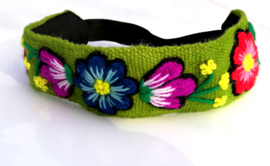 Haarband groen met bloemen