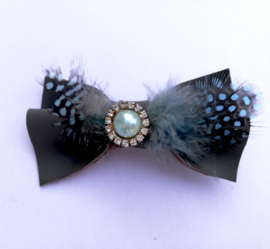 Haarclip grijs strik (leer)