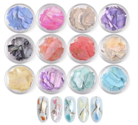set met shell stukjes 12 doosjes