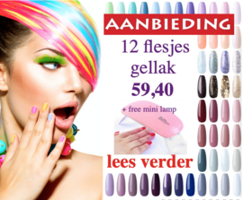 pakket 12 flesjes gellak + gratis mini lamp (lees verder)