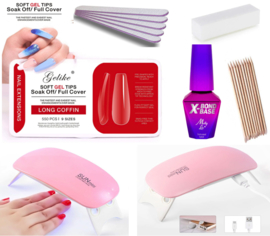 gelnagels starter kit soft gel tips + mini led lamp 550 st.