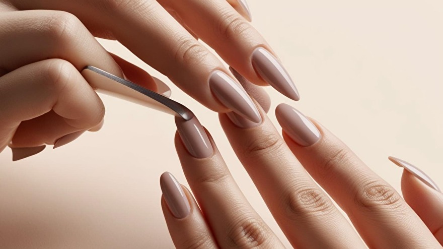 Foto van polygelnagels in zowel stiletto- als almond-vorm, met een glanzende afwerking en moderne, scherpe lijnen. De nagels zijn perfect geformeerd en benadrukken een elegant, verfijnd ontwerp.