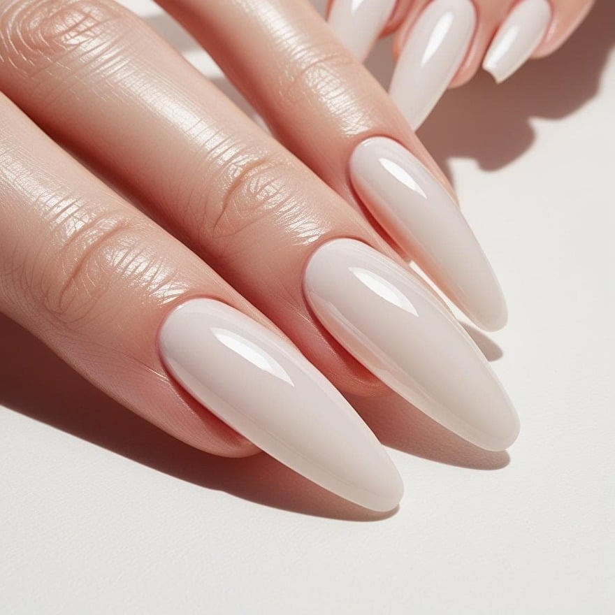 Mooie nude acrylnagels met een verzorgde afwerking, ideaal voor een natuurlijke look