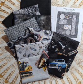DIY pakket || Quilt met graafmachines en gereedschap - Postcard
