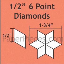 Paper pieces  1/2"  inch 6 point diamonds zes puntige ster