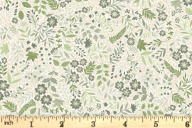 Foxwood Wildflowers  Green on Cream 017