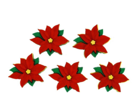 Knopen in de vorm kerstrozen 5 stuks   Red Poinsettias  2951