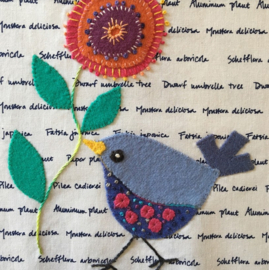 Pakketje met voorgestanste wollen applicaties Vogel || blue