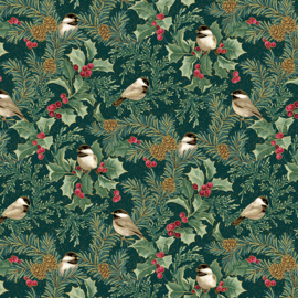 A Winter's Day ||  Winter Chickadees Dark Teal