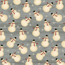 Quiltstof met sneeuwpoppen Rustic Village Christmas 688815