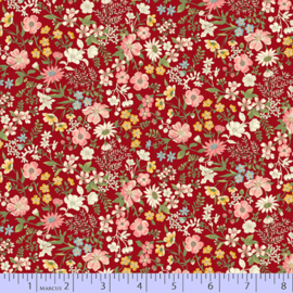 Quiltstof rood met roze bloemetjes R210870 - 0111 RED