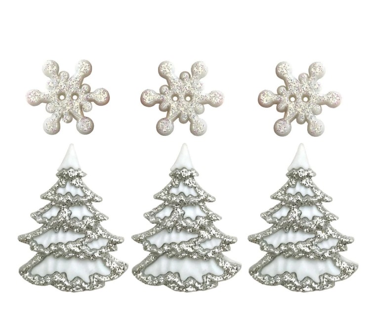 Knopen in de vorm van kerstbomen en ijskristallen || 4825