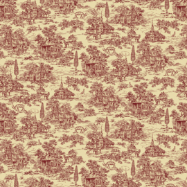 Kim Diehl  achterkantstof crème/rood toile de jouy dubbelbreed 270 cm. 9685 44