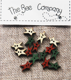 The Bee Company knopen || Sterren in rood, crème en groen - TE6b