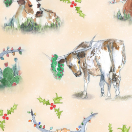 Quilt kerststof met koeien - longhorns  28361 A