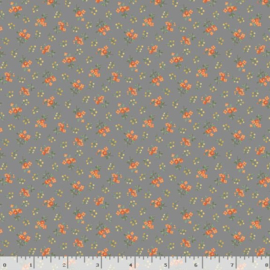Quiltstof grijs met oranje bloemetjes R210874 - 0128 GRAY