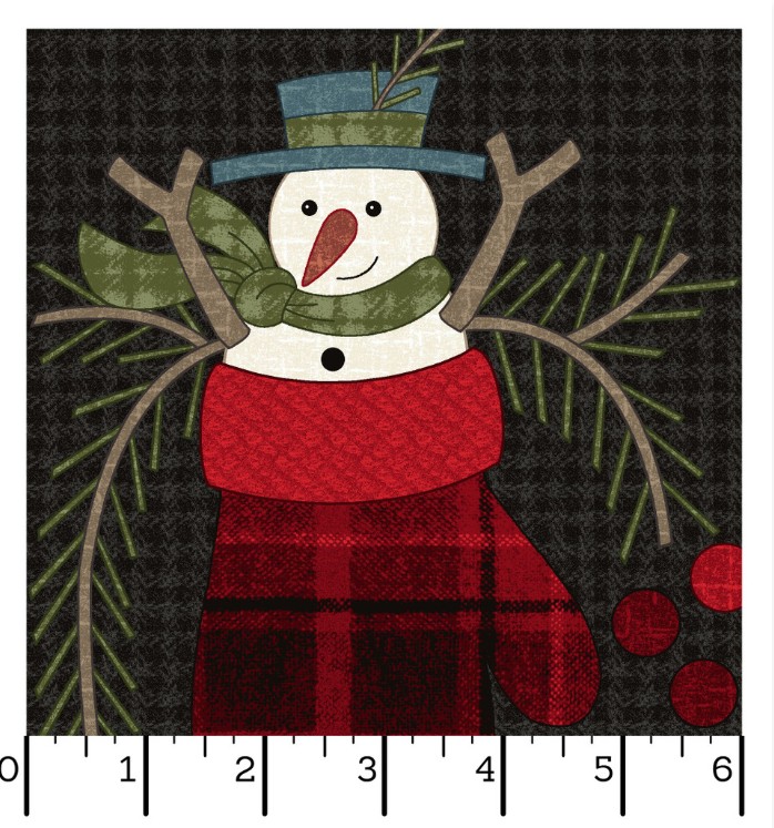 Maywood Studio Holly Jolly flannel || quiltpanel met sneeuwpoppen in handschoen