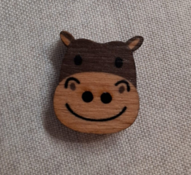 Houten knoop in de vorm van een koeienkop groot