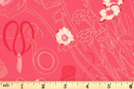 quiltstof met afbeelding van schar - klos garen - bloemen roze DC7824 - CORA - D