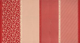 Stof panel met 4 verschillende prints. alfabet, cijfers, inches - rood