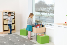 Boekenkist (hoog of laag / wit of hout met of zonder (bijpassende) poefjes)