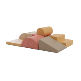 SALE! IGLU soft play set van 8 medium foam blokken/speelkussens (pastelroze, beige, mosterdgeel en beige)