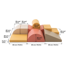 SALE! IGLU soft play set van 8 medium foam blokken/speelkussens (pastelroze, beige, mosterdgeel en beige)