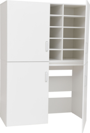 (opberg)kast (WIT of NATUUR) voor 15 Kinderopvang bedden (stretcher) / rustbedjes (+ beddengoed)