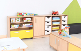 Kinderopvang kast met 2 rolcontainers (in 4 hoogtes en 7 kleuren)
