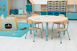 Kinderopvang stoelen hout/metaal "klassiek" (in 5 maten en 10 kleuren)