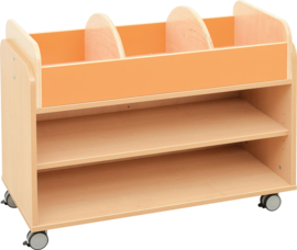 Verrijdbaar opbergmeubel/boekenkast (flexibele bovenkant)