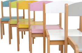 Schoolmeubilair/meubels: Stoelen beuken  (in 4 maten en 11 kleuren)