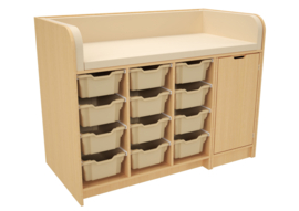 Verschoontafel / commode kinderopvang met opberglades (en aankleedkussen) WIT/NATUUR met/zonder trap