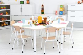 Kinderopvang tafel (ZESHOEKIG) natuur of wit (rand in 11 kleuren)