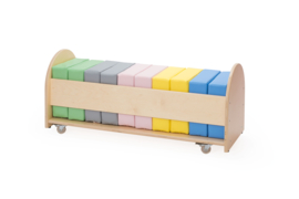 10 vierkante zitkussens (multikleuren pastel) met trolley