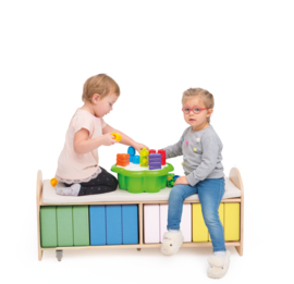 Set van 10 vierkante dikke zitkussens (pastel of felle kleuren) met trolley