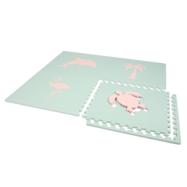 Speelmat "Tropical" (Zalm)roze-Ei blauw of Ei blauw-(Zalm)roze / 4 tegels (60 x 60 x 1,2 cm)