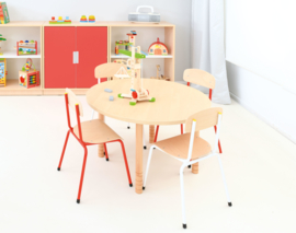 Kinderopvang stoelen hout/metaal "klassiek" (in 5 maten en 6 kleuren)