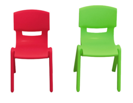 Schoolmeubilair/meubels: Stoelen kunststof (in 4 maten en 5 kleuren)