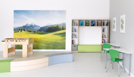 Boekenkast / leeshoek GROOT of KLEIN / NATUUR of WIT (met poef/leesbank in 3 kleuren)