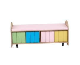 Set van 10 vierkante dikke zitkussens (pastel of felle kleuren) met trolley