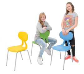 Schoolmeubilair/meubels: Stoelen kunststof/metaal (in 6 maten en 4 kleuren)