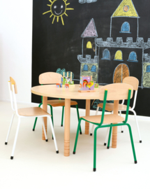 Kinderopvang stoelen hout/metaal "klassiek" (in 5 maten en 6 kleuren)