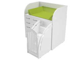Aankleedmeubel / commode kinderopvang "WIT" of "BERKEN" (met aankleedkussen en verschuifbare trap)
