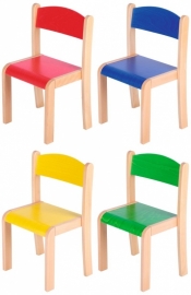 Schoolmeubilair/meubels: Stoelen hout (in 4 maten en 13 kleuren)