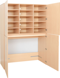 (opberg)kast (WIT of NATUUR) voor 15 Kinderopvang bedden (stretcher) / rustbedjes (+ beddengoed)