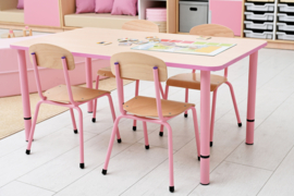 Kinderopvang stoelen hout/metaal "klassiek" (in 5 maten en 10 kleuren)