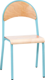 Kinderopvang stoelen hout/metaal "modern" (in 7 maten en 11 kleuren)