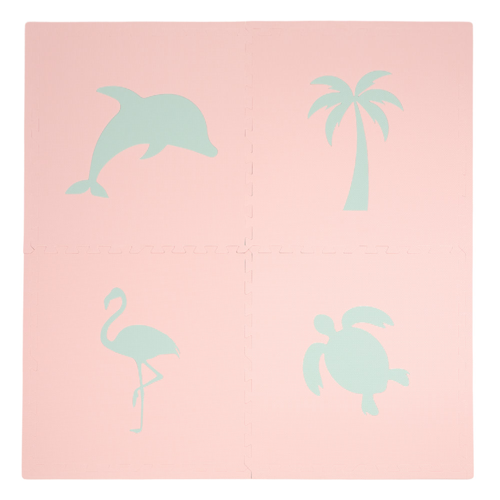 Speelmat "Tropical" lichtroze/eiblauw / 4 tegels (60 x 60 x 1,2 cm)